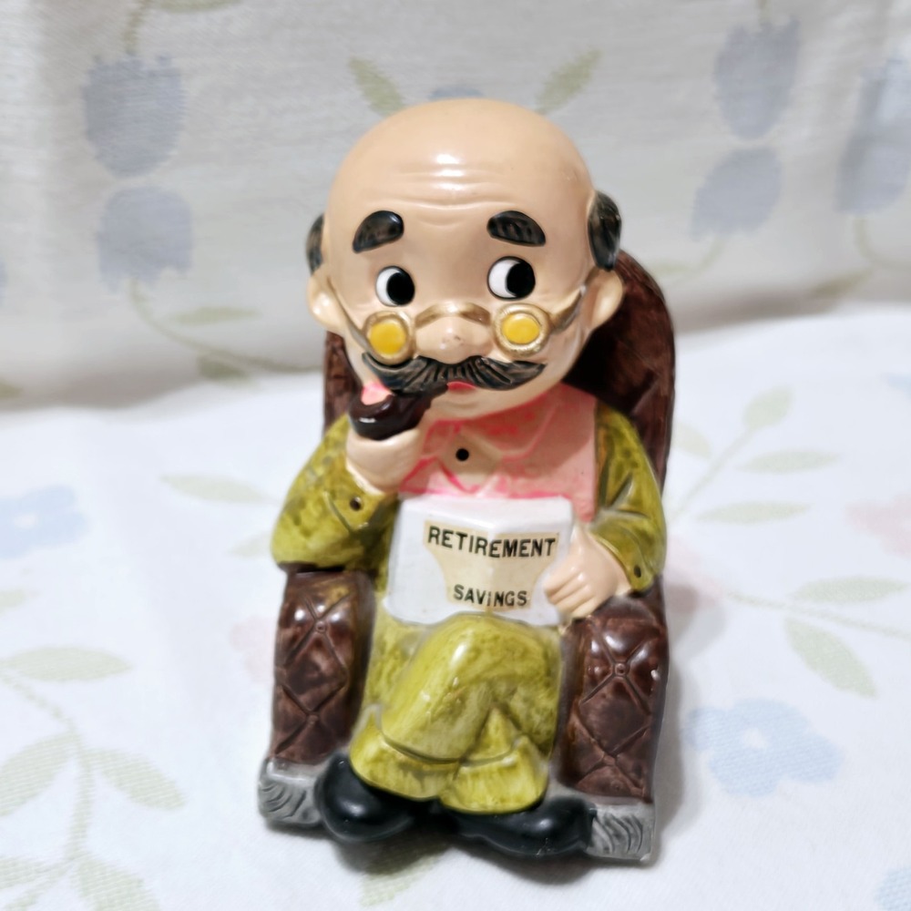 Retirement Savings Coin Piggy Bank Old Man‎ in Rocking Chair Vintage Rocks!